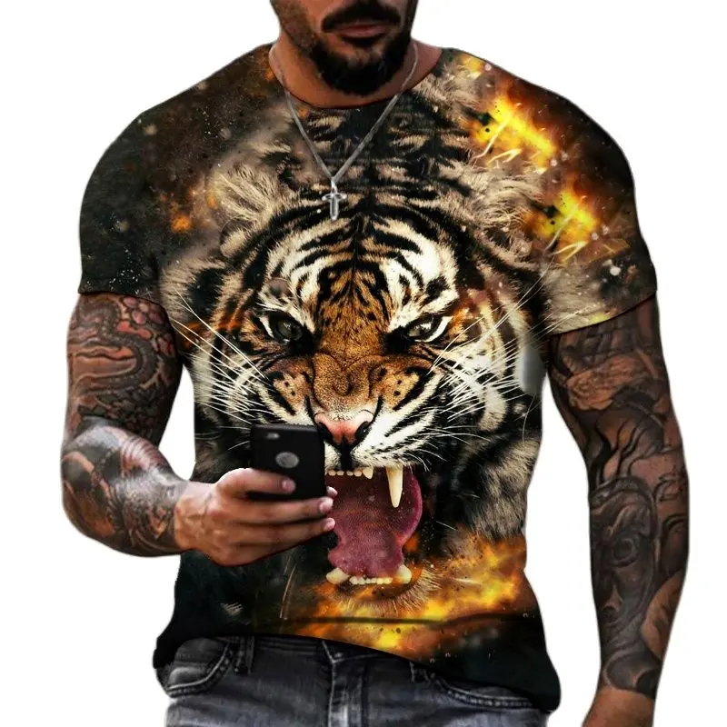 Summer Fashion Animal Graphic T Shirts 3D Tiger Printed Men's TShirt Oversized Short Sleeve T-Shirt Casual O-neck Tops Punk Streetwear