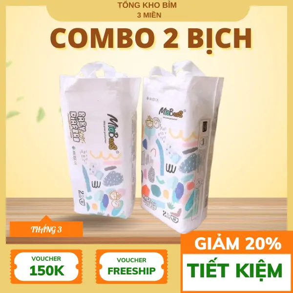 Bỉm Miobus (combo 2 bịch 100 miếng bỉm quần) cao cấp form bo mông chống tràn, màng 5D chống hăm Cho Bé bỉm  miobuss