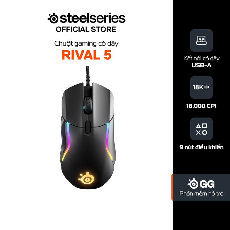 Chuột gaming có dây SteelSeries Rival 5 màu đen, led RGB