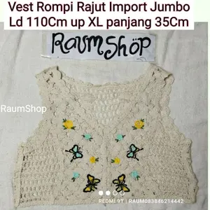 Rompi Vest Wanita Rajut Jumbo Ld 110Cm VEST Rajut Wanita Ala KOREA LACE BTS Putih Tulang Polos Kancing Depan Motif kupu-kupu Buterfly/Crop Wanita Rajut Jumbo /Outer Rajut Wanita Jumbo