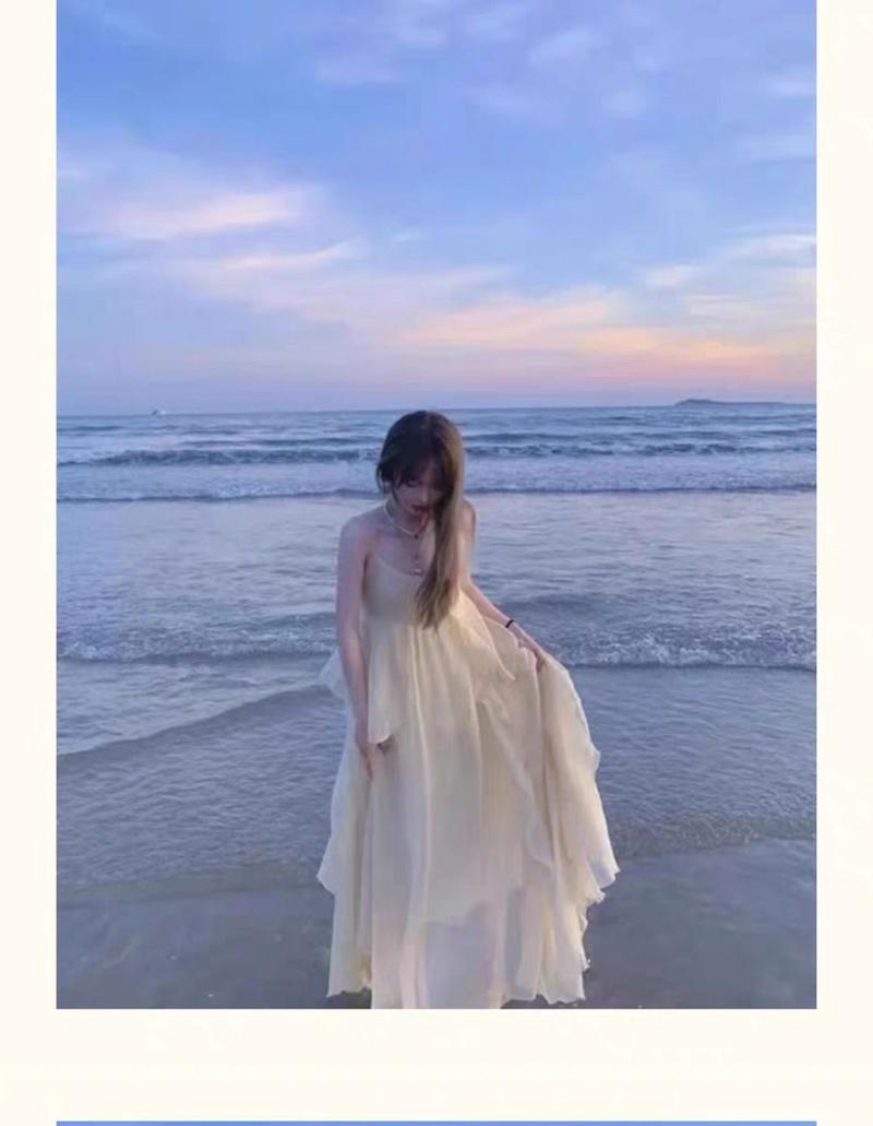Product Introduction of 2025 French Style Beach Vacation Dress High-end Sanya Travel Outfit Super Fairy Small Stature Photo Spaghetti Strap Dress 15