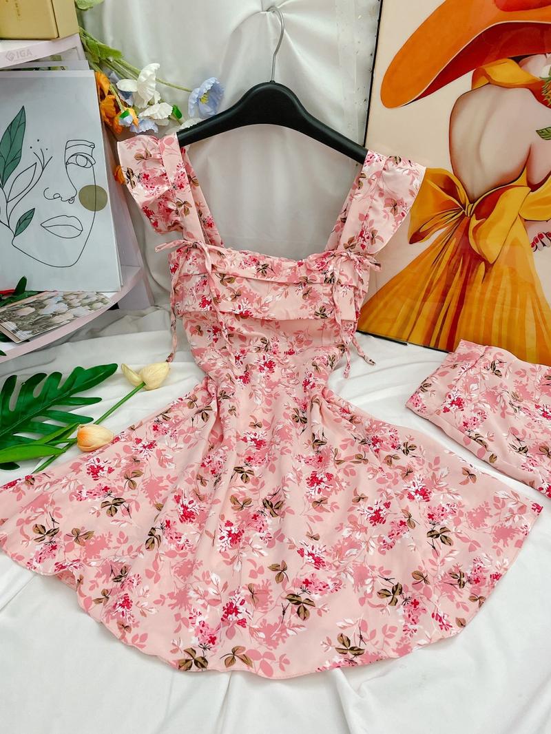 Product Introduction of Set đầm ngắn cánh tiên cột nơ, có mút. Dáng trên gối (kèm quần) 18
