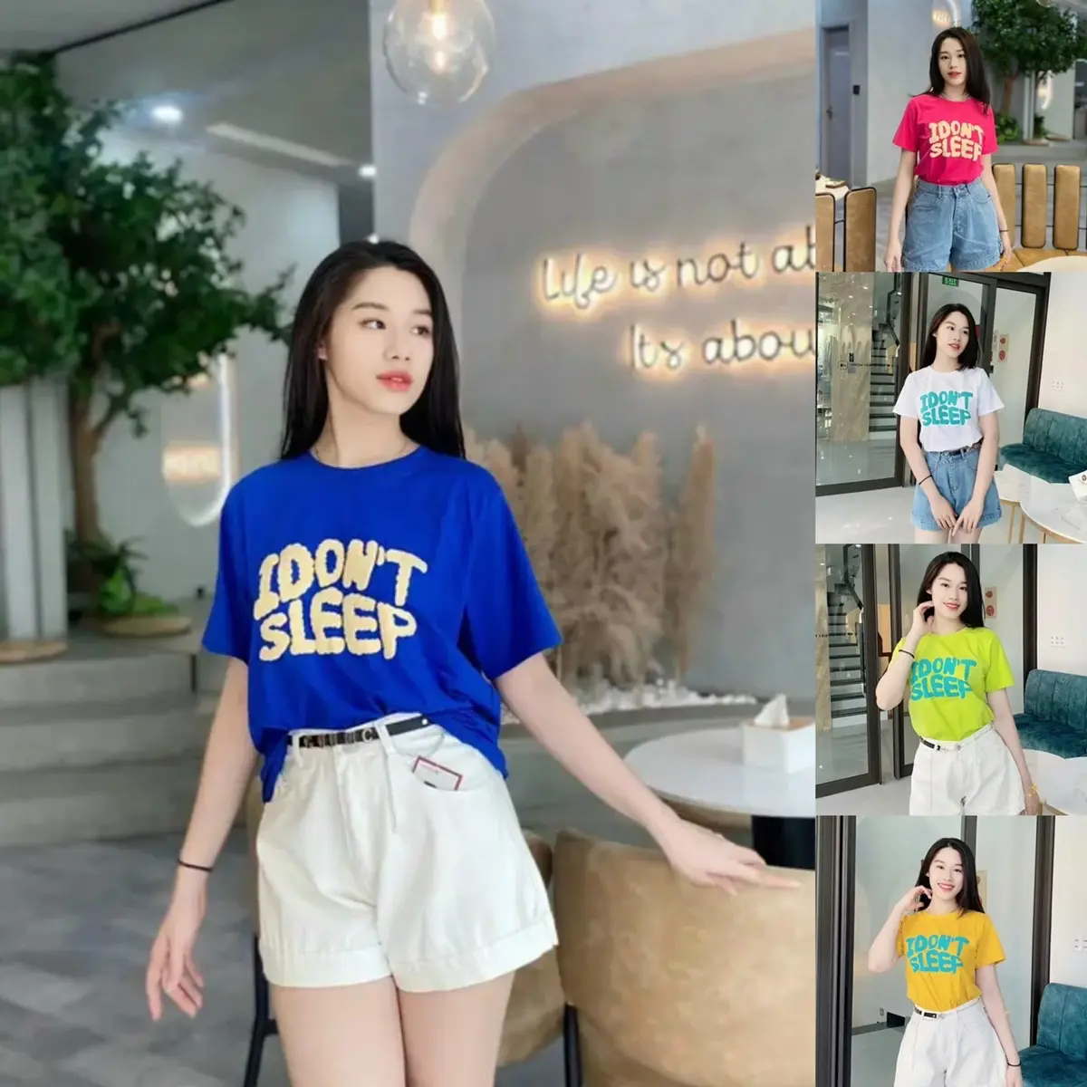 Mã 65-Áo thun thái form rộng free size (50-70kg) Top Nữ Women Cotton Cổ Tròn