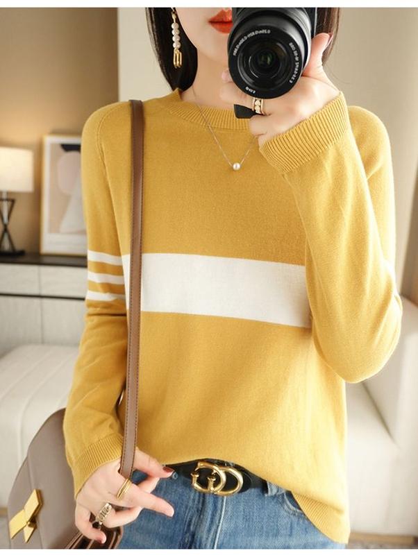 Product Introduction of Autumn new women's cotton sweater loose slim fit round neck multicolor sweater Western style inner wear bottoming shirt fashion tops 24