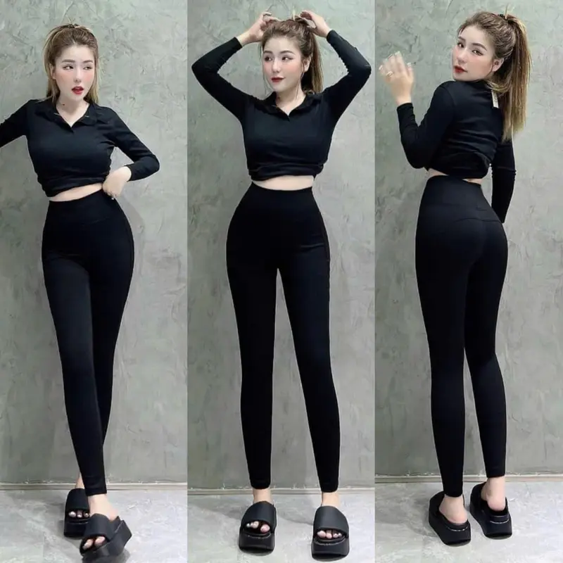 Quần Legging nữ HÀNG ĐẸP lưng cao ken bụng vải Umi Hàn dày mịn loại 1 xịn co giãn tốt thiết kế có túi thun gân nâng hông tôn vòng V3 Women 0