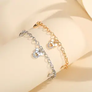 Gelang Titanium Anti Karat Warna Lapis Emas Aksesoris Fashion Gelang Mickey Wanita Korean Berlian Y767