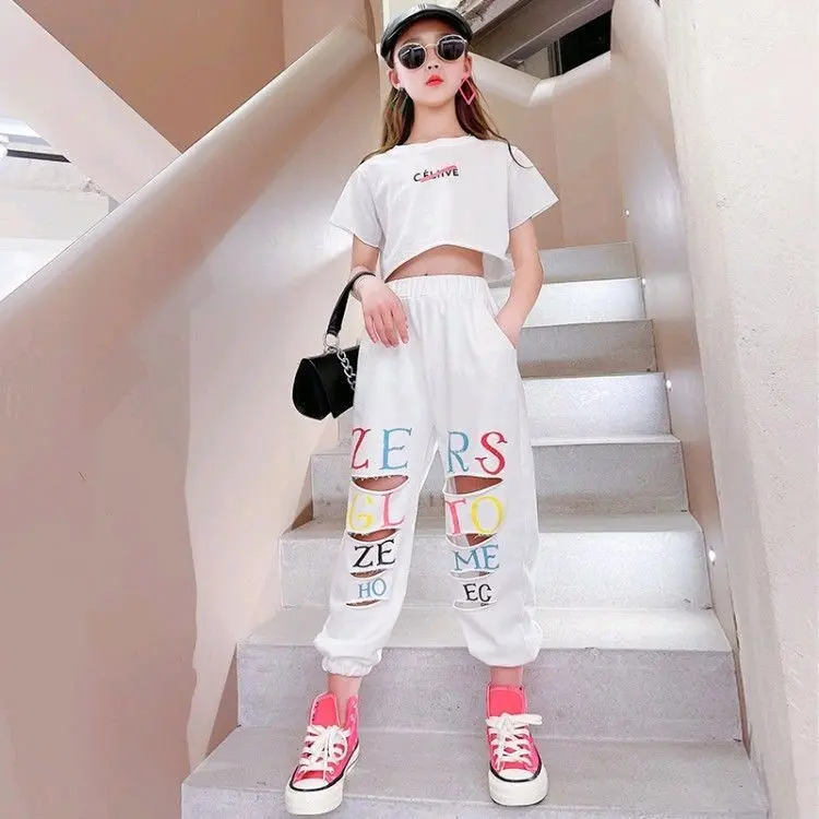 JS26 one set setelan anak perempuan atasan crop celana joger hiphop style / baju anak tanggung 5