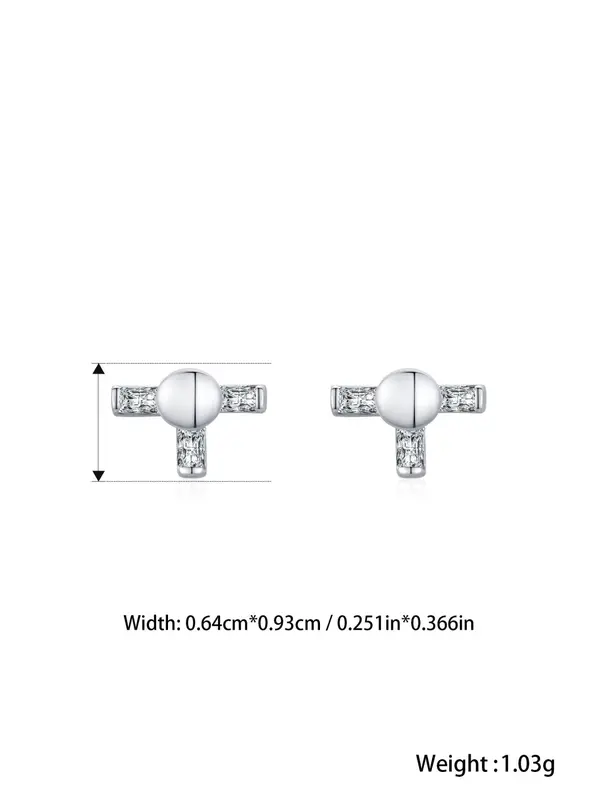 925 Sterling Silver Fashion Emerald Cut Geometric Design Earrings, Artificial Zircon Decor Stud Earrings, Trendy All-match & Exquisite Jewelry for Birthday Gift 1