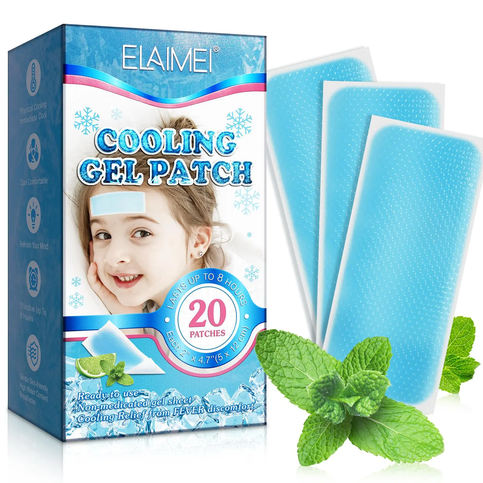 Ice Cooling Gel Patch for Fever Discomfort, 20pcs/box Gentle Cold Compress Patch for Summer, Multi-use Personal Care Products