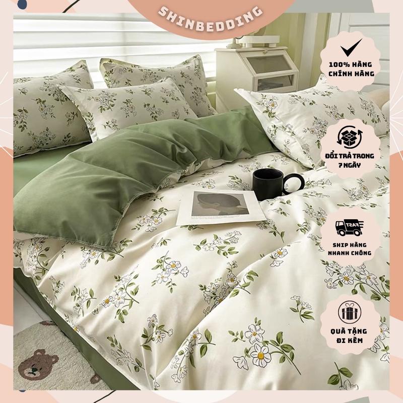 Bộ Chăn Ga Gối Cotton Poly Hoa Nhí Hàn Đạnh Mát ( Set Bộ Vỏ Chưa Kèm Ruột Có Khoá Kéo ) Shinbedding xám bạc 4 món mềm mại