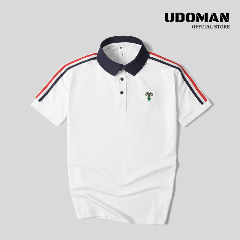    LIVE  Áo polo nam UDOMAN màu trắng phối kẻ đỏ xanh than HT mã UD.53 