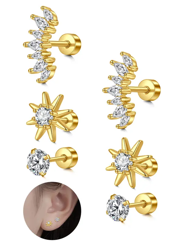 Artificial Zircon Decor Stud Earrings, Elegant Stud Earrings for Women & Girls, Fashion Jewelry for Party, Daily Clothing Decor, Trendy Jewelry for Birthday Gift 0