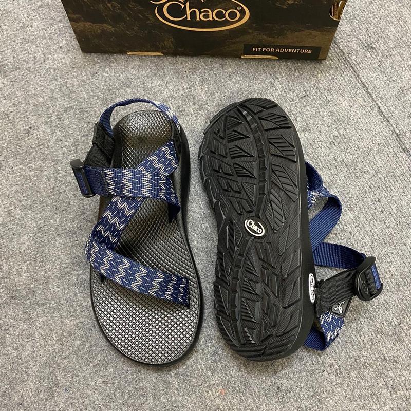 (Đế Thơm Quế) Dây xanh than hoạ tiết trắng- xám đế đen Sandal Chaco Dép xăng đan