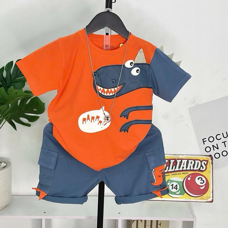 [WBN4] Bộ đồ bé trai hình k.h.ủng l.ong - Áo thun tay ngắn phối màu + quần short đắp túi