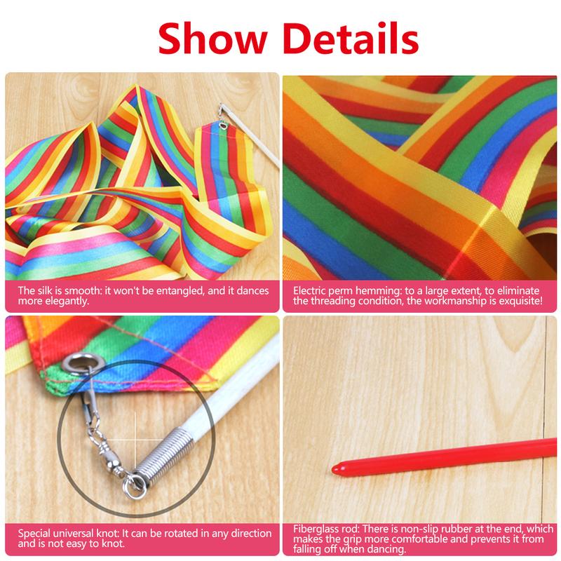 Product Introduction of 4M Colorful Gym Dance Rhythmic Art Gymnastic Ribbons Ballet Streamer Twirling Rod Stick For Training For Adult And Child #434085 41