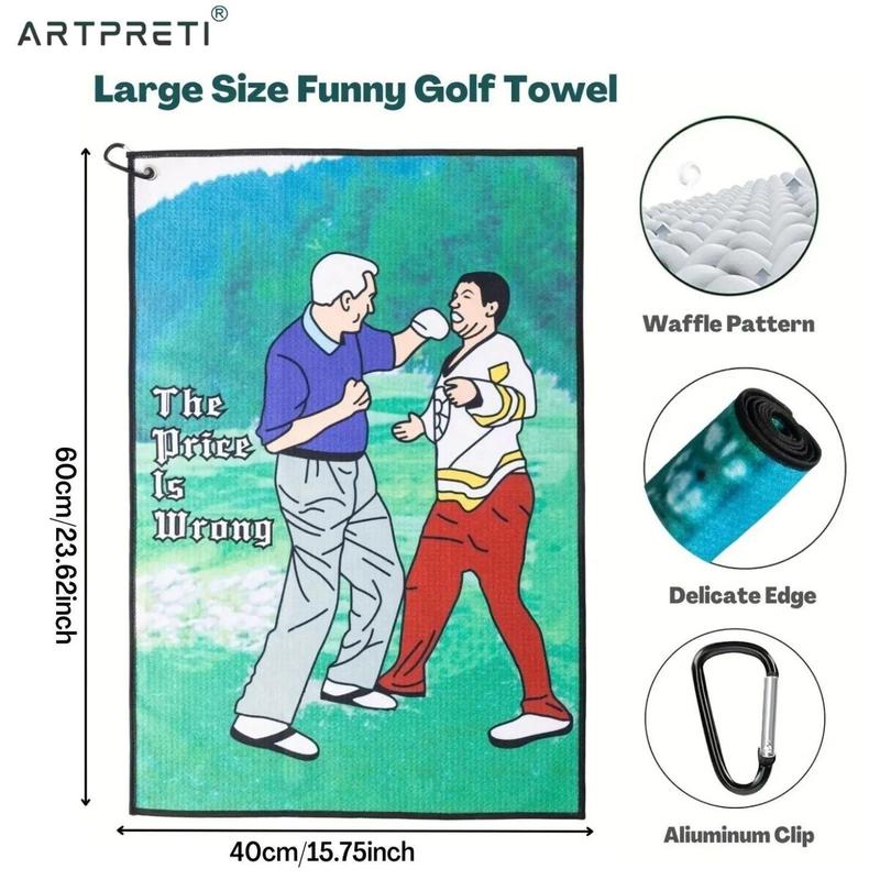 Cartoon Man Pattern Golf Towel, Funny Golf Towel with Carabiner Clip, Practical Golf Accessories for Men & Women 1