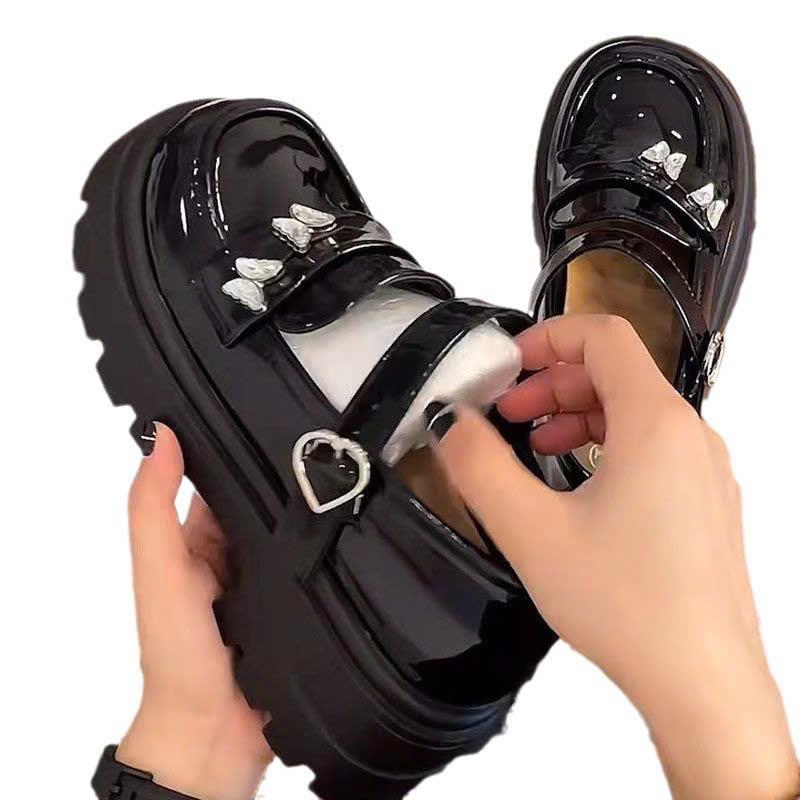 giày búp bê nữ chất da bóng đính hình 2 bướm quai trá tim đé cao 5cm thời trang cao cấp 1