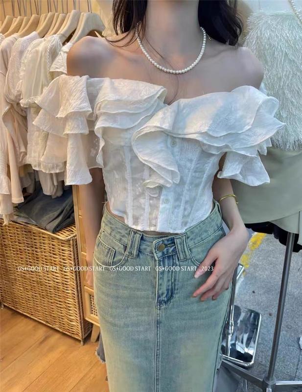 [Sẵn] Áo trễ vai bèo có mút ngực hot trend phong cách hàn quốc ( kèm ảnh thật ) Top Nữ M15 Women Kem