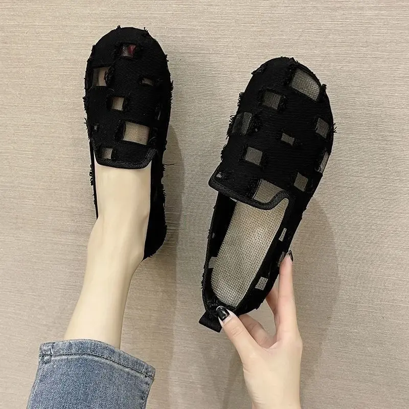 Giày Vải, Giày Da giày lười Đế Gân Chống Trượt, Giày Đế Mềm khoét lỗ Lưới Giày Nữ Cỡ Lớn 42, 41
