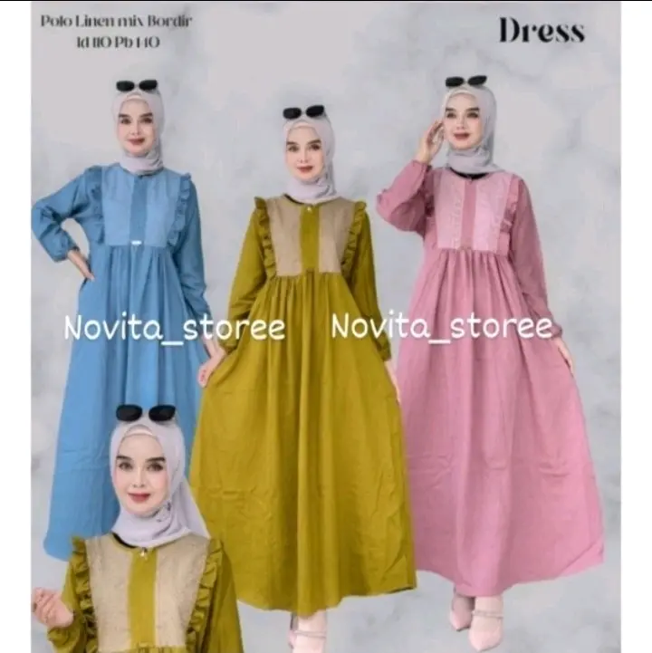 gamis polo linen mix bordir dada Polos