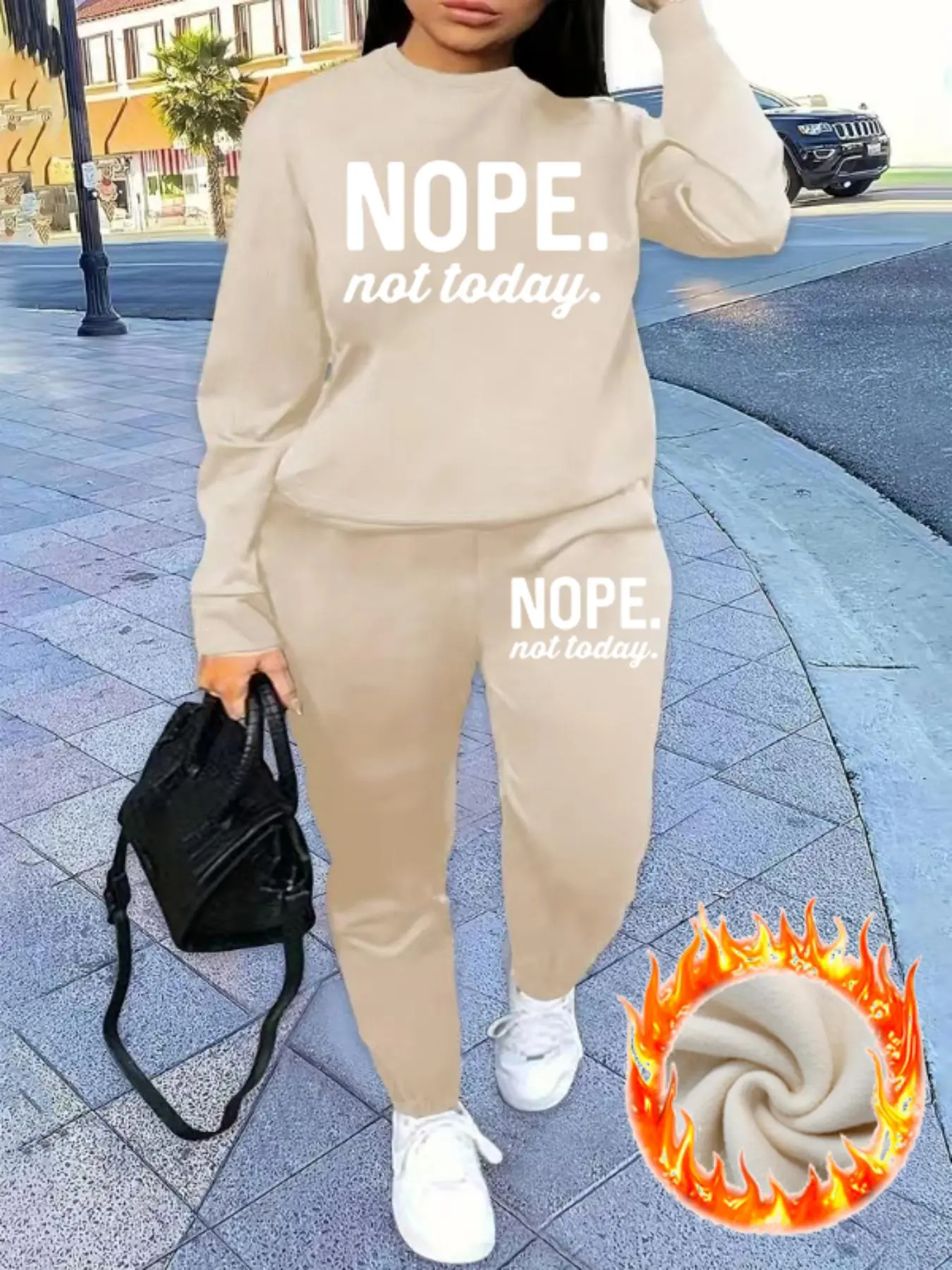 Two-piece Set Baggy Letter Print Sweatshirt & Pants Set, Casual Long Sleeve Pullover & Jogger Pants, Women's Fall & Winter Clothes for Daily Wear