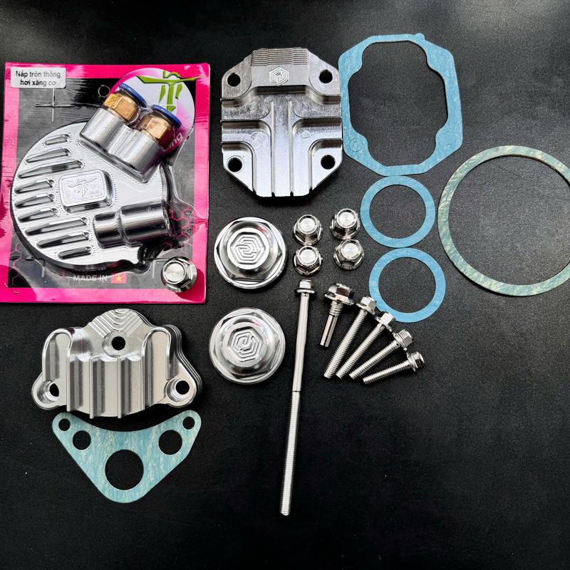 Bộ Nấp Đầu tròn lớn nhôm CNC thông hơi Wave nhỏ/Super Dream với ốc inox304 thái V3 và bộ Ron