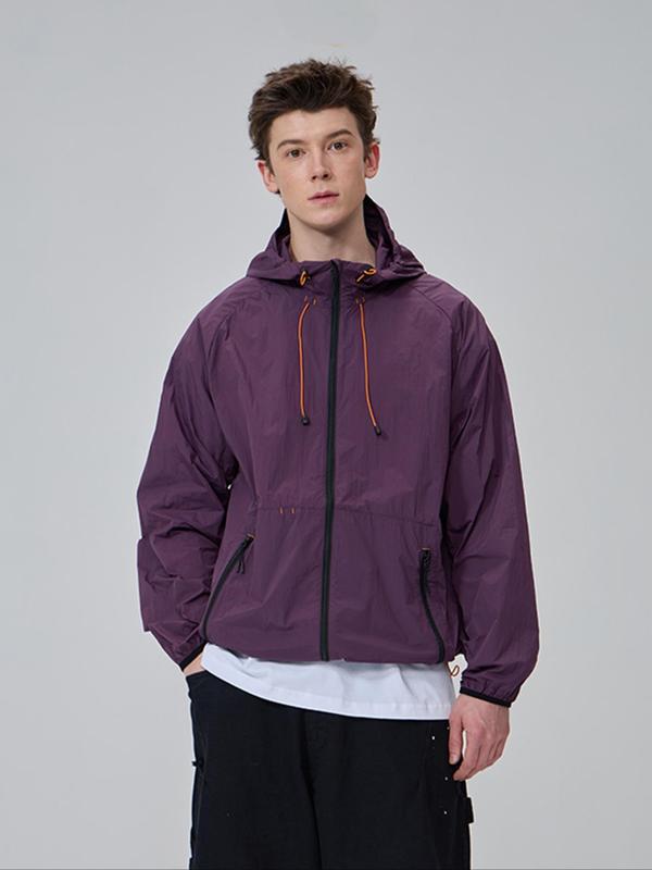 Men's Solid Color Breathable Sun Protection Hooded Jacket, Casual Lightweight Zip Up Long Sleeve Jacket for Outdoor Activities, Men's Outerwear for Summer 2