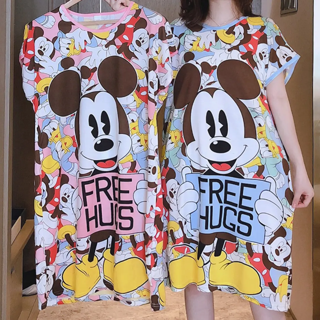 Women Plus Size Cartoon Pyjamas Baju Tidur Rumah Pajamas Nightwear Nightdress Sleepwear FREE SIZE Baju Tidur Rumah Malam Plus Size Pajamas Cartoon Pyjamas Baju Tido Gaun tidur perempuan paras lutut labuh besar