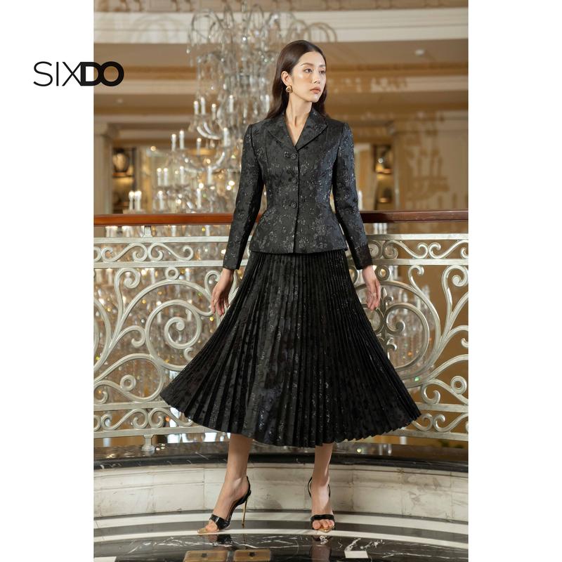 [HN]Áo vest gấm đen cổ V SIXDO (Black Leaf Peak Lapel Brocade Vest) 1