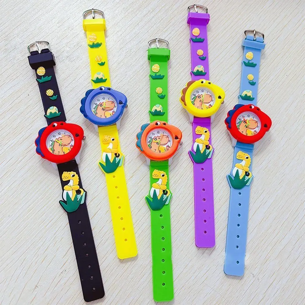 Jam Tangan Kuarsa Anak-Anak Dengan Dial Dinosaurus Dan Tali Silikon Hadiah Untuk Siswa Anak-Anak