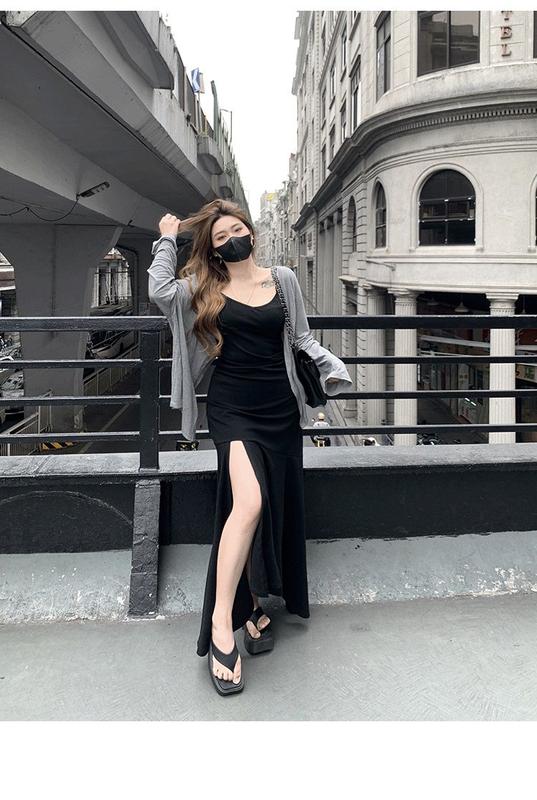 Product Introduction of Large Size Plump Girls Cold Hot Girl Split Fishtail Dress Backless Cardigan Summer New Slim Fit  Spaghetti Straps Dress 14