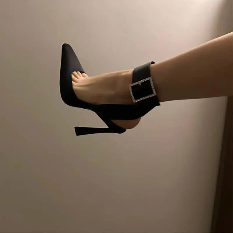 Giày Cao Gót Nữ, Giày Cao Gót, Gợi Cảm, Mùa Hè, Mới, Satin, Mũi Nhọn, Bơm, Khóa Vuông, Xăng Đan Rỗng Kín Ngón Chân， Shoes， Jean