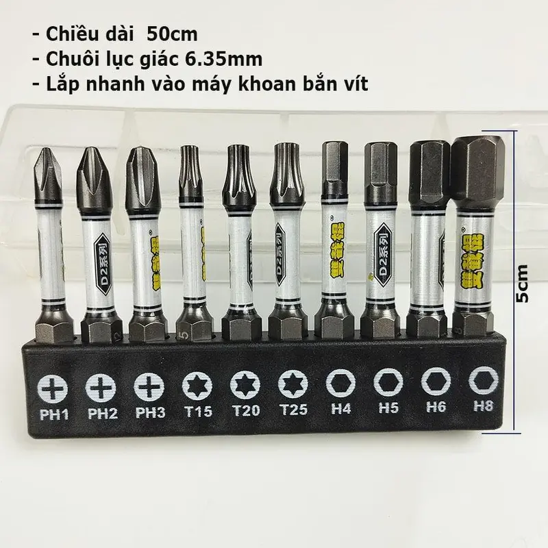 Bộ Lục Giác Hoa Thị lắp nhanh máy Khoan Bắn vít bằng Thép Hợp Kim NunChaku D2 6 cạnh mini 1