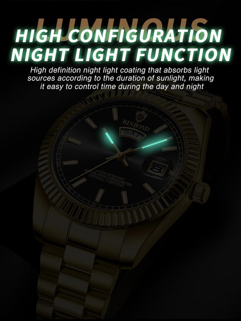 Product Introduction of Men's Business Fashion Round Dial Stainless Steel Strap Quartz Watch, Fashion Watch for Party, Daily Clothing Decor, Trendy All-match & Exquisite Watch for Birthday Gift with Box 3