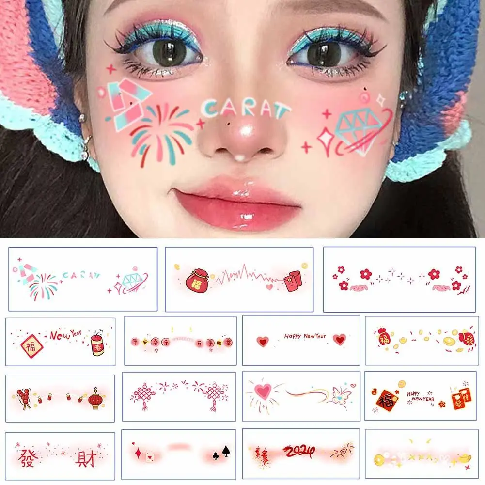 Hình dán làm đẹp, Thiết kế năm mới, Không thấm nước, Đề can trang điểm, Phong cách cổ trang Trung Quốc, Hình dán tạm thời, Thích hợp cho khuôn mặt, cho các cô gái