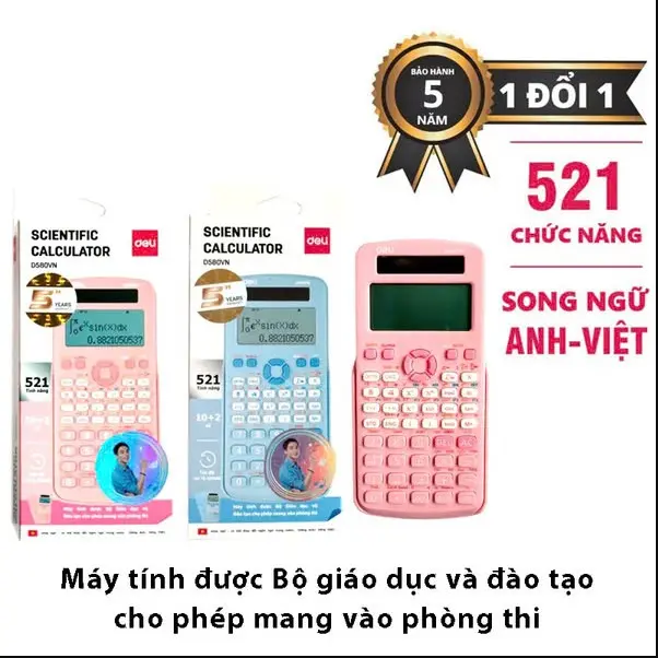 Máy tính khoa học Deli - D580VN - Dùng học sinh có 3 màu Đen/Hồng/Xanh dương maytinh  camtay máy  tính máy  tính máy  tính cầm tay