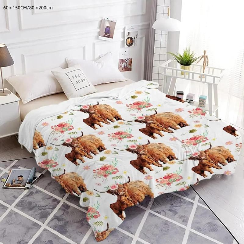 Product Introduction of Highland Cow Pattern Blanket, 1 Count Soft Comfortable Throw Blanket, Lightweight Warm Napping Blanket for Home Office Bed Camping Travel 0