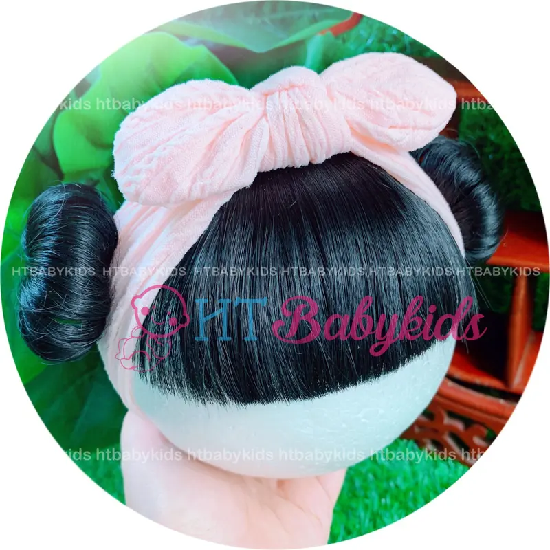 [ HÀNG LOẠI 1 ] - Băng Đô Turban Cho Bé Gái Tóc Giả Hai Bên Ren Nơ Trắng- Đủ Size Cho Bé Gái Sơ Sinh 4
