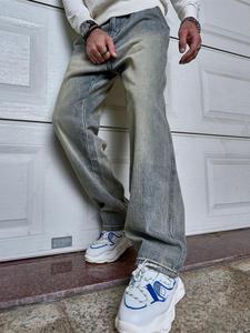 Men's Ombre Straight Leg Jeans, Loose Casual Comfy Denim Pants for Daily Wear, Fashion Men's Bottoms for All Seasons, Cotton