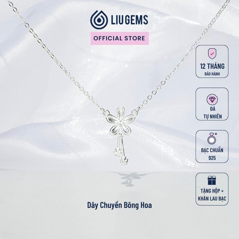 Dây Chuyền Bạc Nữ 925 Liugems Bông Hoa Đính Đá Mặt Trăng Moonstone Nữ Tính, Xinh Xắn, Dễ Thương DC30 (Mua một, tặng một hộp đựng trang sức + một khăn lau bạc miễn phí)