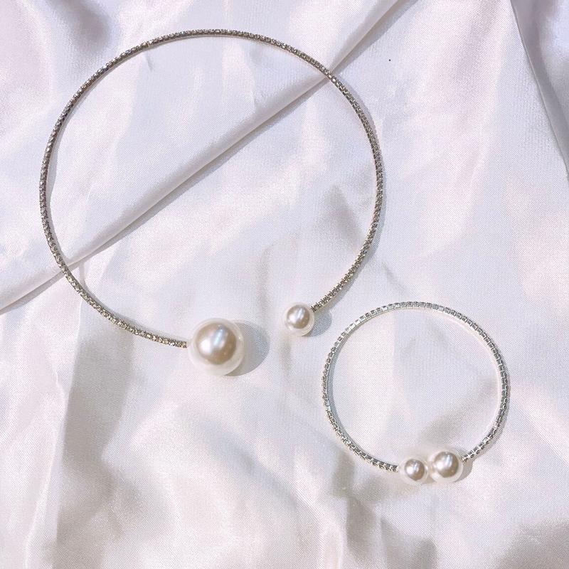 ( Mua 1 Tặng 1) MUA 1 Vòng cổ Đính đá Tăg 1 vòng tay Sang Trọng Hàn Quốc thanh lịch Mino accessory Women Trang Sức Khuyên Tai Hoa Tai ns1m 5