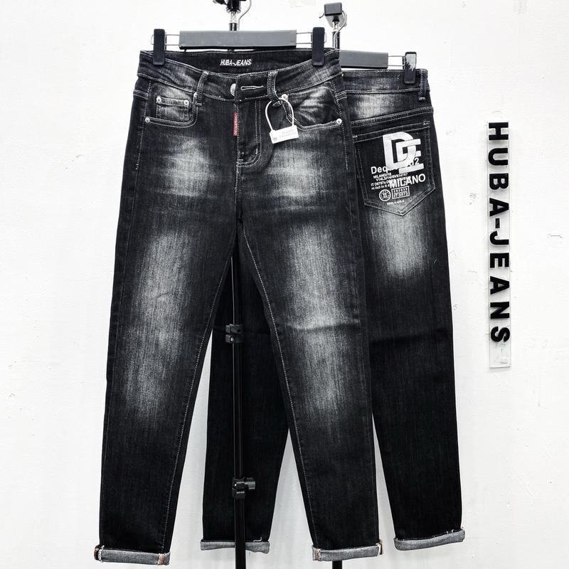 HUBA-JEANS Quần jeans nam  PHOM ÔM ỐNG CÔN wash rách vá gối Menswear Pants Menswear Pants Có Túi Denim quầntàntật quần purple quần biker
