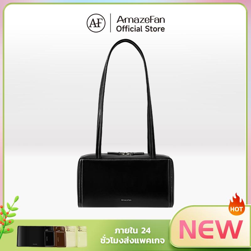 AmazeFan [NSB-162]กระเป๋าสะพายข้างผู้หญิง มันเงา หนังสิทธิบัตรสีดำ ย้อนยุคสไตล์ความจุสูงวิทยาลัยนักเ