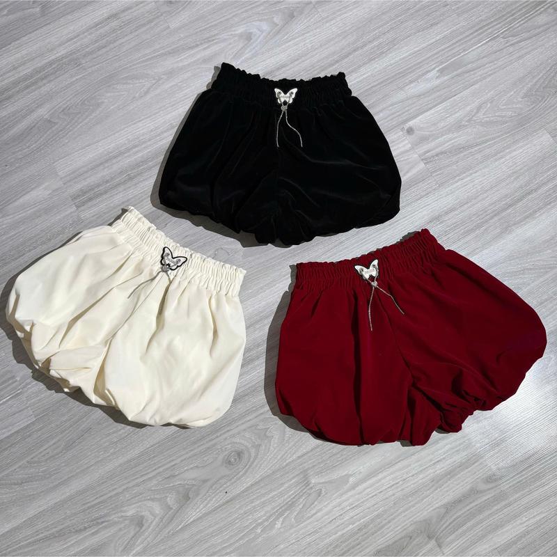 QN29 BEVEDA Quần Nữ Đùi Chất Nhung Dáng Bí Đính Phụ Kiện Dễ Thương