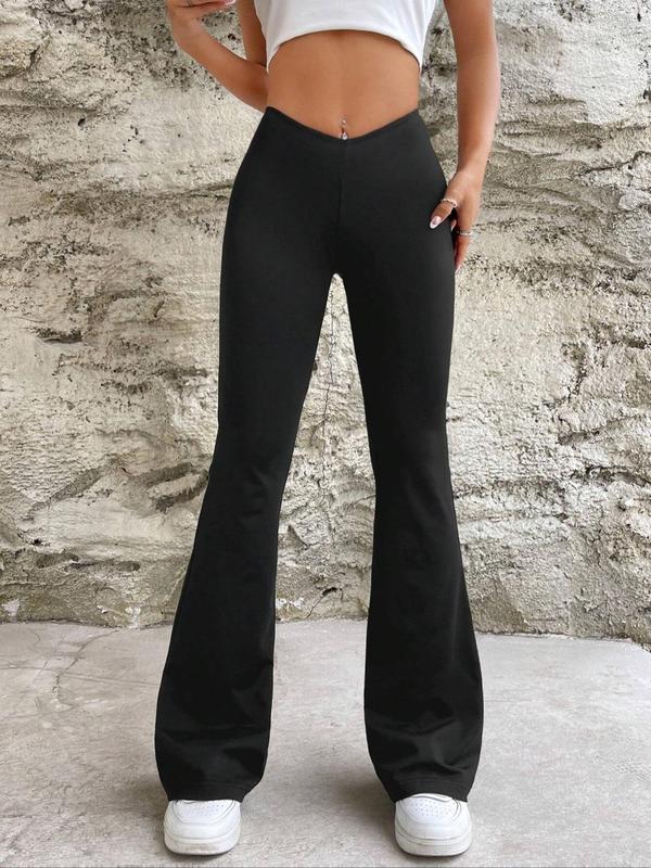 Women's Plain High Waist Flare Leg Pants, Casual Comfy Bell Bottom Trousers for Daily Wear, Ladies Bottoms for All Seasons 0