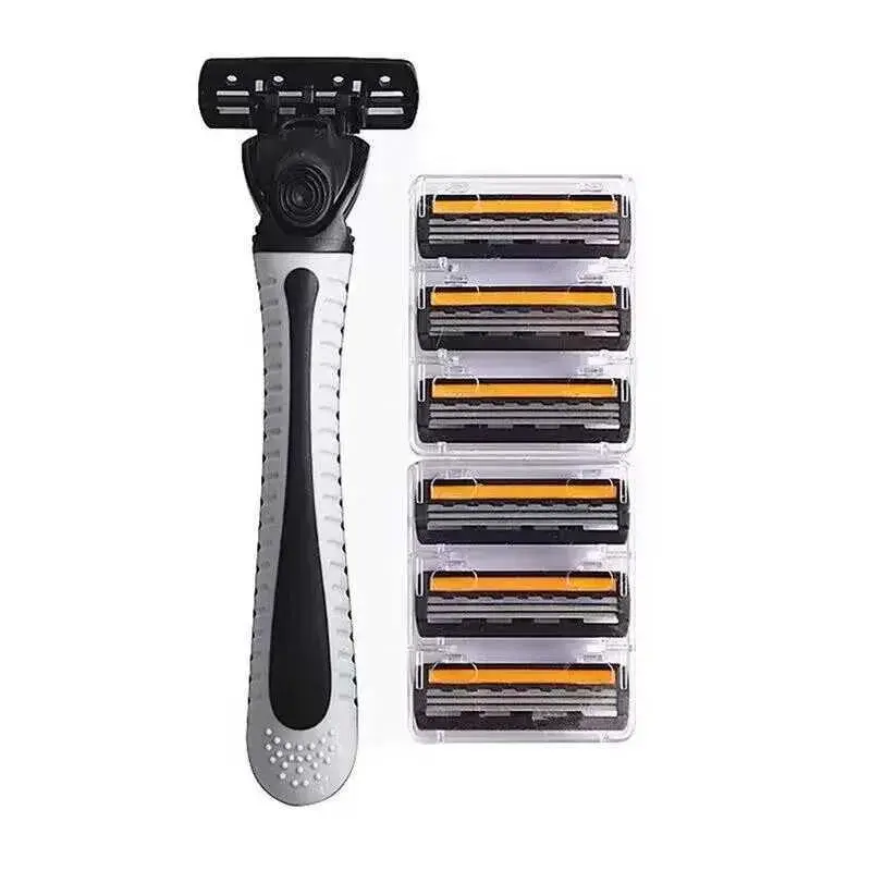 Autoku Alat Garuk Manual Set gagang Pegangan Anti Licin Empuk Tahan Lama tiga 3 lapis Mata Garuk Kumis janggut isi ulang Pria Wanita Disposable Yukinawa 3 Garuk 1 + 6 Isi Refill 6pcs +1 Dudukan kepala Strip Pelicin Kulit