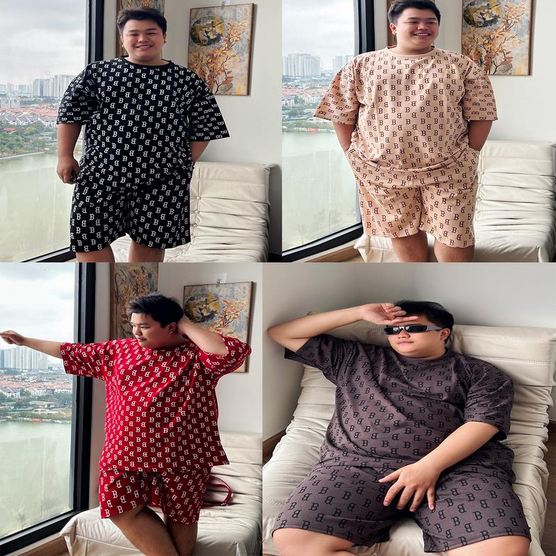   có Bigsize  Bộ đồ UNISEX Nam Nữ,chất Cotton quần đùi áo cộc tay.Mã in toàn thân chữ B Menswear 