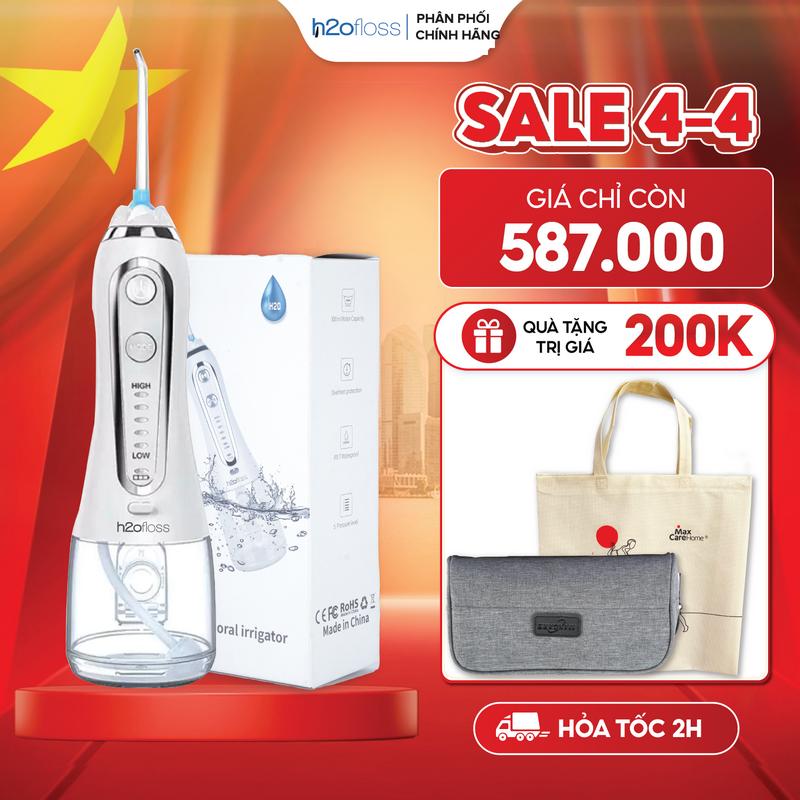 Máy tăm nước cầm tay H2oFloss HF-6P 300ml sử dụng CÔNG NGHỆ SÓNG ÂM MỚI, Áp lực tia nước 110PSI, Đầu Xoay 360 độ, Pin 15 ngày. Máy tăm nước thiết kế nhỏ gọn chống nước IPX7 - Máy xịt tăm nước dùng được cho niềng răng, làm sạch mảng bám thức ăn.