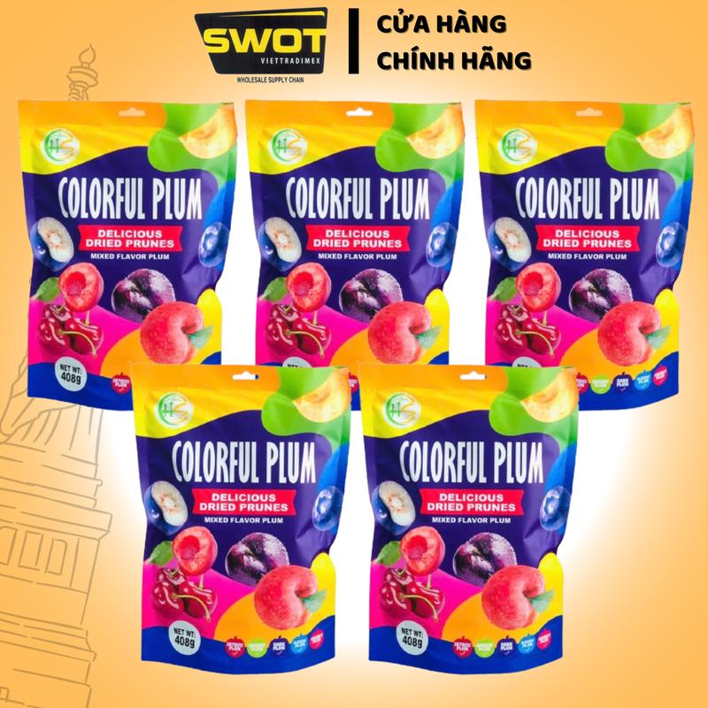 Combo 5 gói Ô Mai Xí Muội 5 vị COLORFUL PLUM 408g, omai ximuoi mix vị trái cây đủ loại , Ăn Vặt dẻo giòn chua ngọt vừa phải Snack Food - SWOT