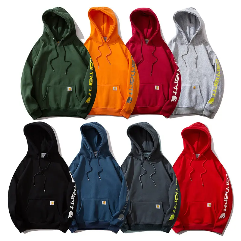 Áo Hoodie Lót Lông Cừu, Thương Hiệu Carhartt, Phong Cách Mới, Thời Trang, Thiết Kế Khối Màu Ghép Nối, Áo Áo Chui Đầu Nam